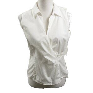 Talbots White Cotton Faux Wrap Sleeveless Blouse Size 6P